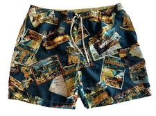 Caribbean Joe Hawaiian Board Shorts XL All Over Print Swimwear Polyester Trunks