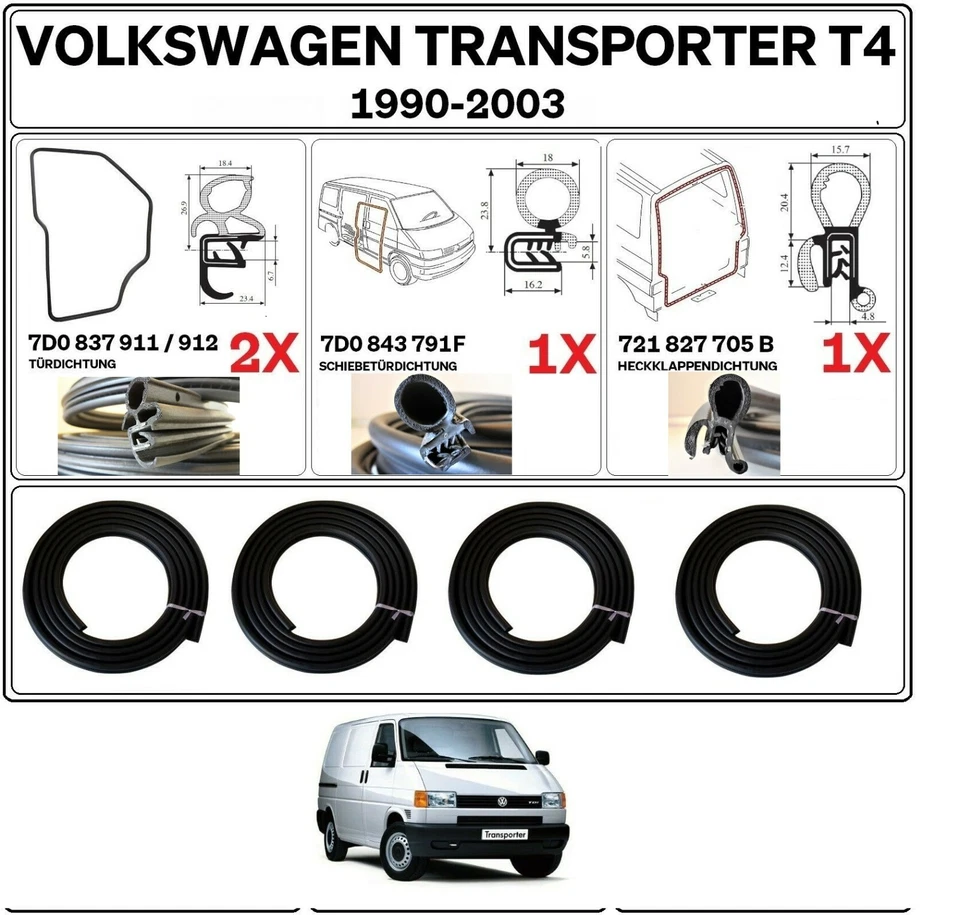 Dichtungssatz  für VW T4 Kasten 2x Türen Li / Re 1x Heckklappe 1x Schiebetür 4x