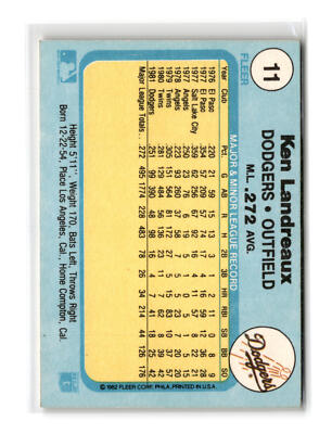 Ken Landreaux Baseball #11 1982 Fleer Los Angeles Dodgers | eBay