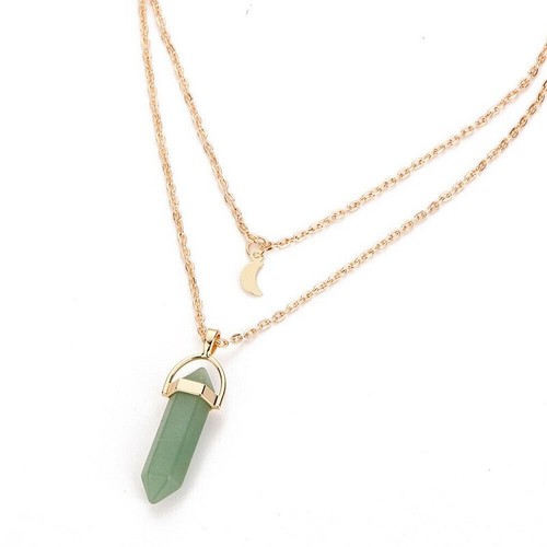 Necklace Natural Quartz Crystal Gemstone Layer Healing Stone Pendant Choker Moon - Picture 6 of 19