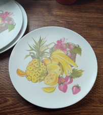 3 TEXAS WARE Dinner Plate Plastic Fruit  PINEAPPLE BANANA Theme Outdoor  9.75"