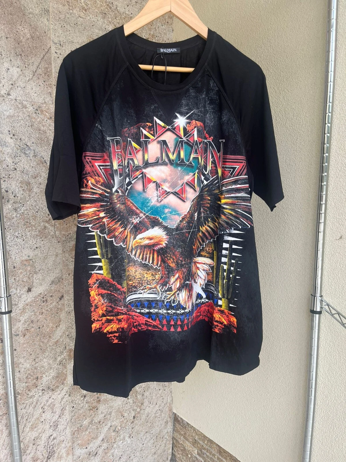 Balmain — Balmain , Q.2 / Eagle Print Tee Shirt in Black / Multicolor BNWT M