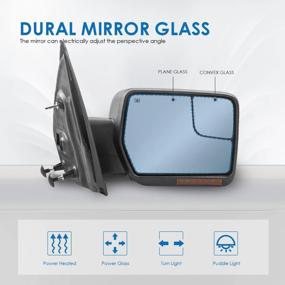 Par de espejos retrovisores eléctricos térmicos de remolque con señal de giro secuencial para Ford F150 2004-2014 Foto 2 de 4