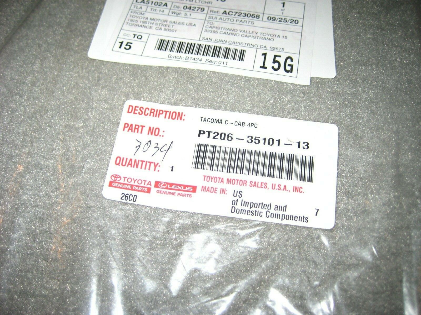 Toyota Access Cab Floor Mats Light Gray OEM Genuine Toyota 2005