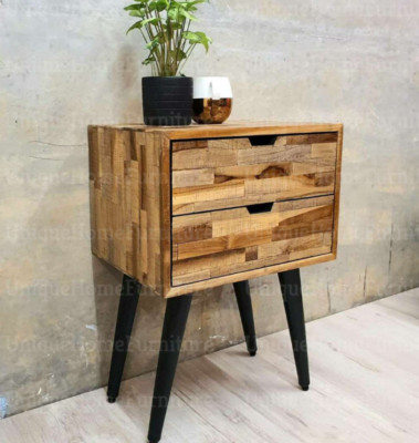 Industrieller Nachttisch rustikaler Massivholzschrank Vintage nordischer Stil 2 Schubladen