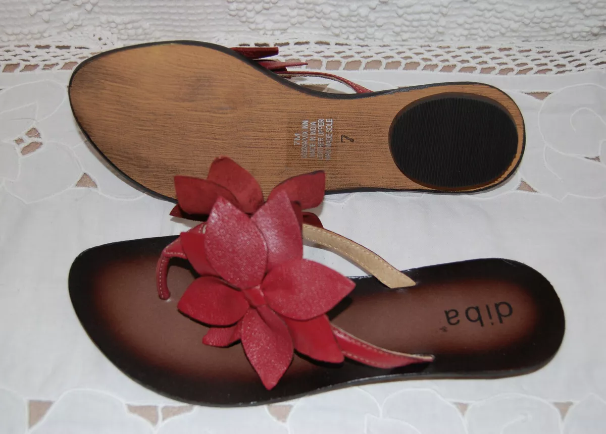 Red leather sales flip flops