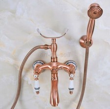 Antique Red Copper Wall-Mount Bathroom Clawfoot Tub Faucet  Hand Shower ana368