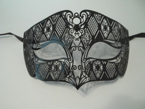 Black Male Diamond Design Laser Cut Venetian Masquerade Metal Filigree Mask Men - Picture 1 of 4