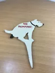 NO DUMPING! Vintage Heavy Cast Iron White Dog Lawn Sign