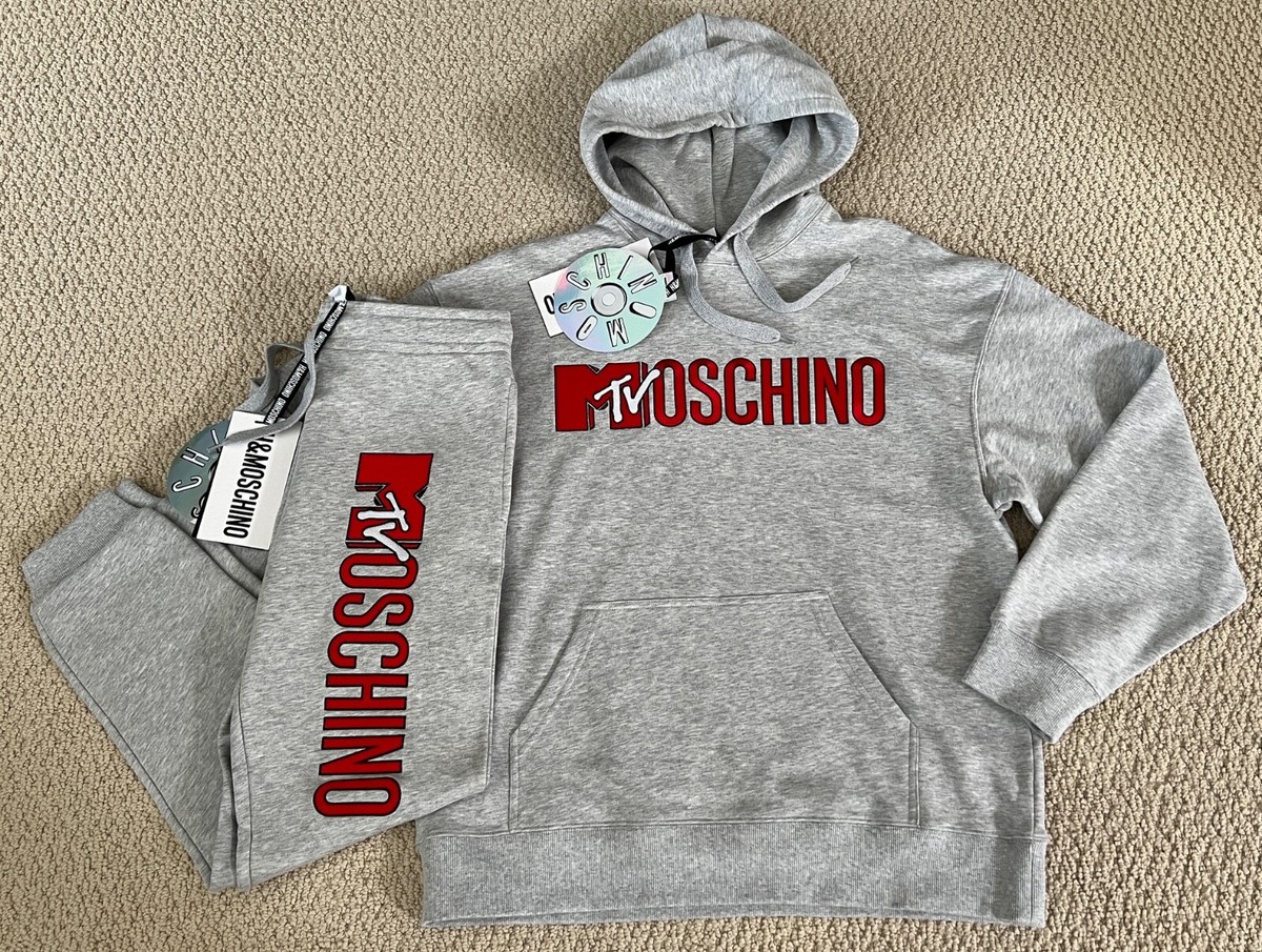 H&M MOSCHINO 刺繍スウェット 上下セットアップ 即発送可能 NWT Moschino H&M Runway MTV Logo Gray Hoodie Jogger Pants