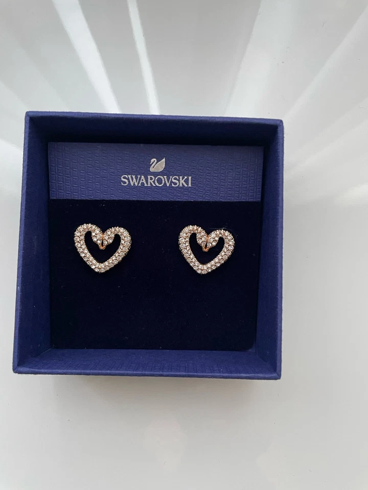 Swarovski Una/Sublima Rose Gold Heart Swan Earrings - Image 3 of 4