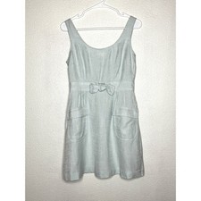 Cynthia Rowley Womens Dress 6 Light Blue Bow Tie Pocket Linen Blend A-Line Mini