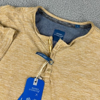 Essex Crossing Henley Shirt Mens Large Yellow Heather Super Soft Performance