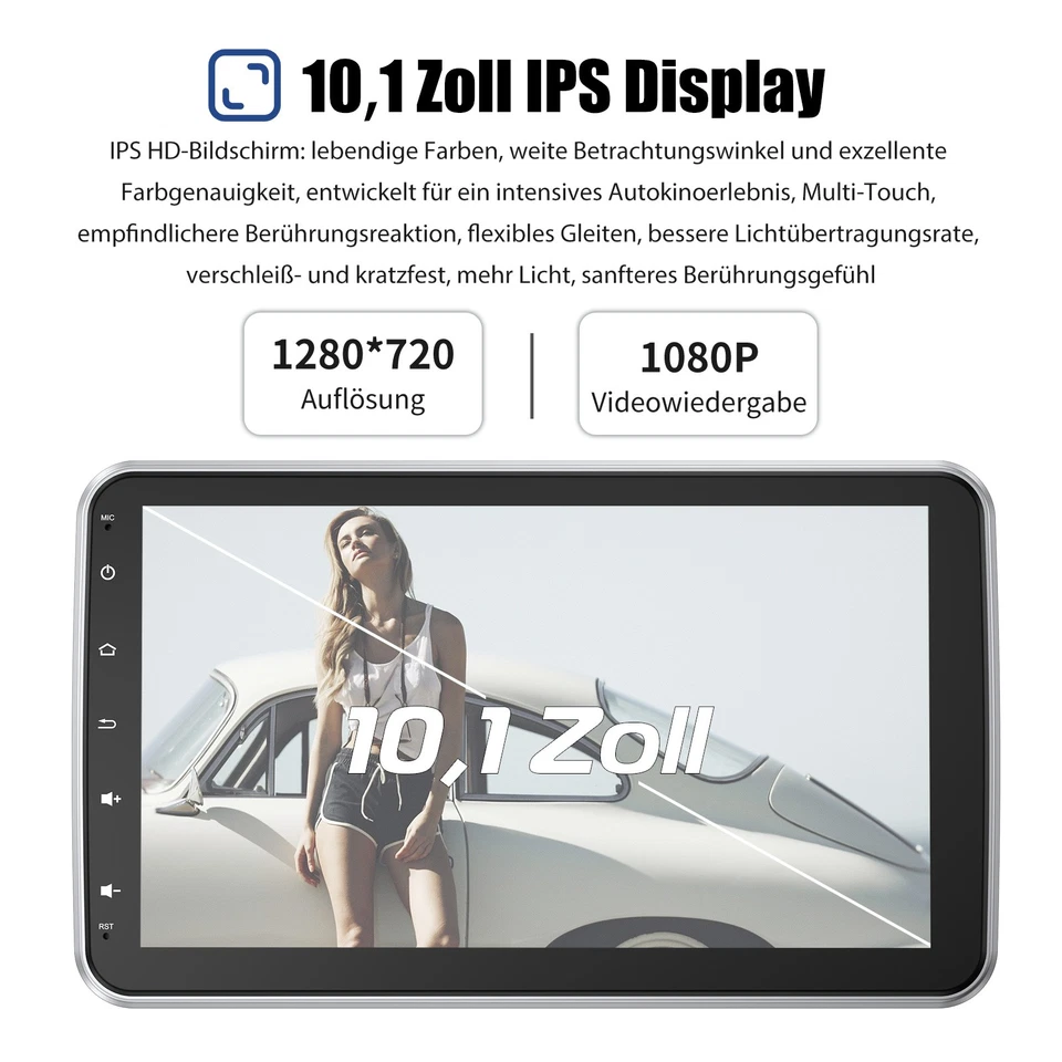 10.1" 4+64GB Android 14 Carplay Autoradio GPS Navi 1 DIN 360° Drehbar Bildschirm - Bild 3 von 4