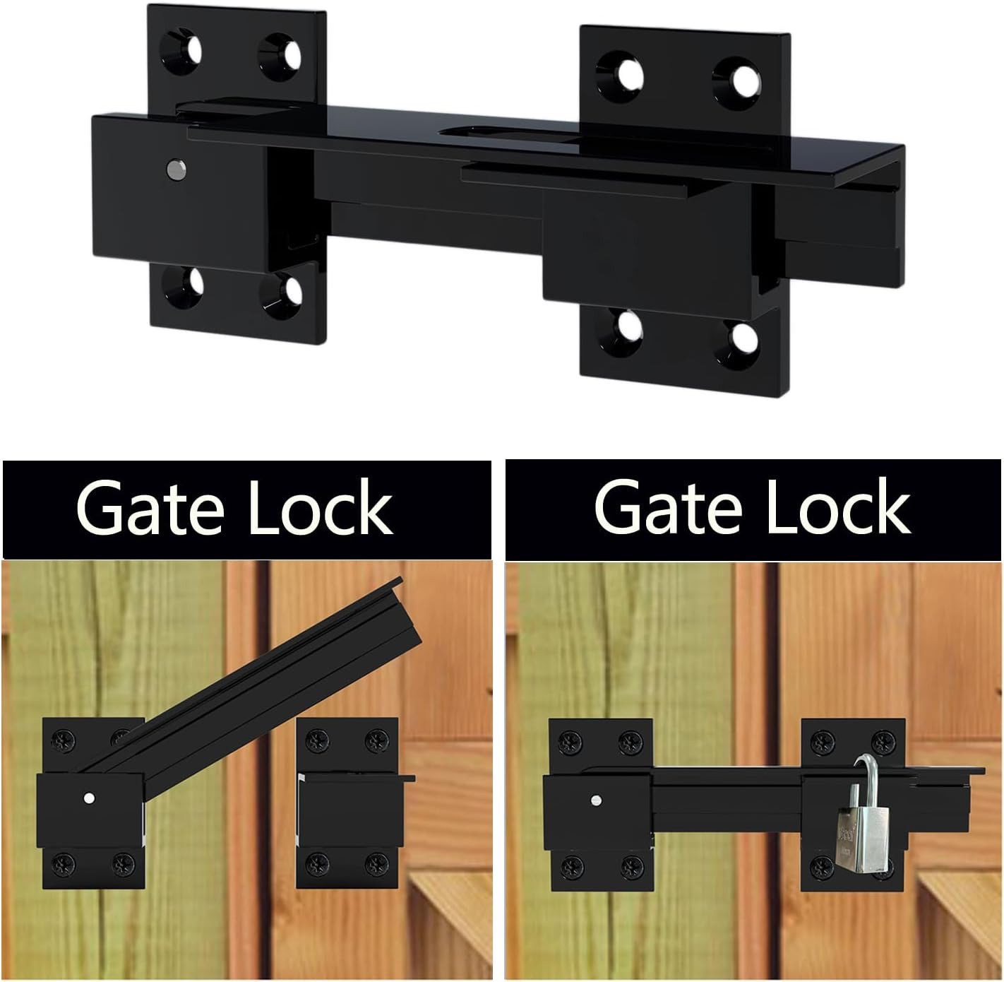 Flip Gate Latch Lock with Padlock Hole, Aluminum Alloy Adjustable Door Latch Bar