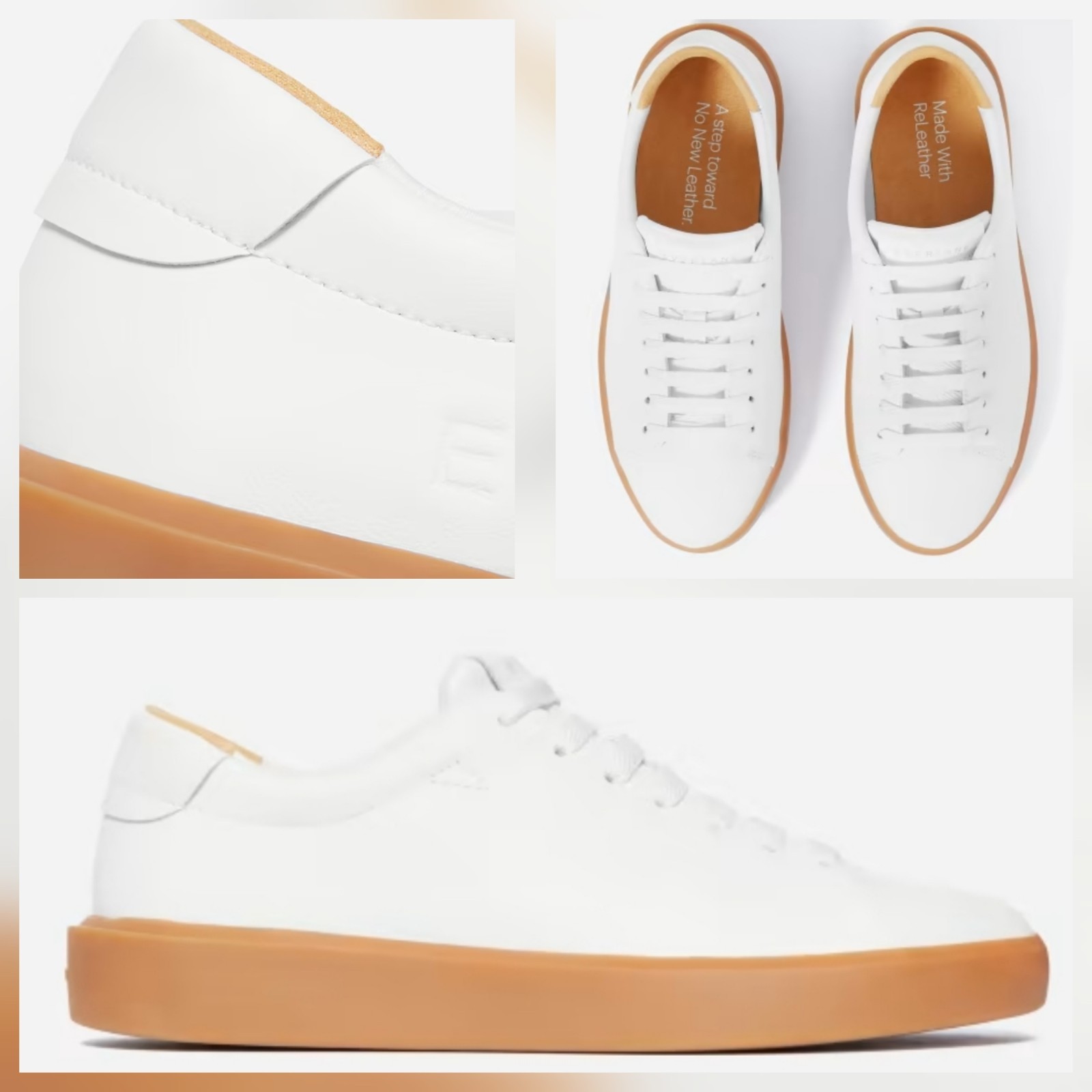 Everlane The ReLeather Sneaker W8 / M6 White / Gum Sole NWOB MINT Sold Out! image 6