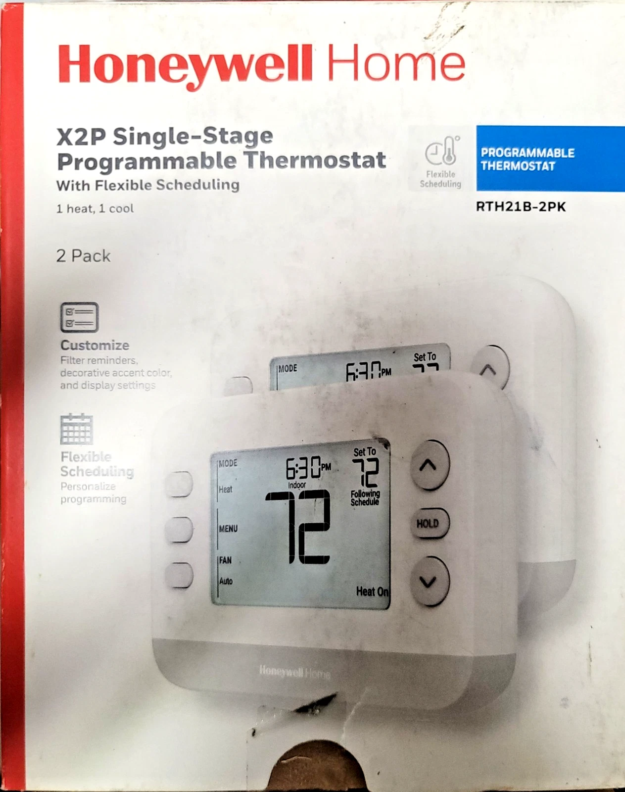 Honeywell Home X2P Thermostat Programmable Total Flex 1 Heat/1 Cool 2-Pack NEW