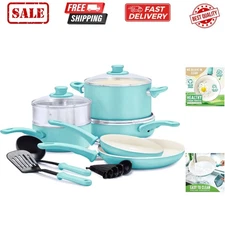 Soft Grip Healthy Ceramic Nonstick 12 Piece Cookware Pots and Pans Set, PFAS-...