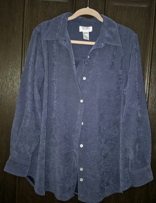 Womens Heavyweight Button Down Blouse Mainstreet Blues L Blue Good Condition 