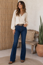 Chico's Platinum Blue Dark Wash Stretch Denim Bootcut Jeans Women 5-Pocket