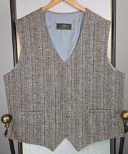 EDDIE DOHERTY VTG Made in Ireland Handwoven Donegal Wool Tweed Vest Size XL Mens