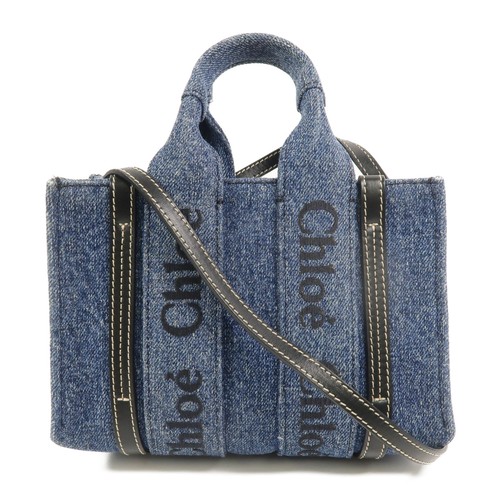 CHLOE Woody Tote Mini borsa a tracolla a 2 vie blu denim - Foto 1 di 16