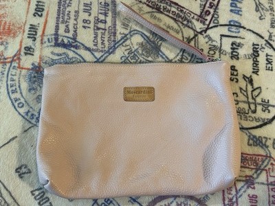 Moscardini Fienze ITALY Cosmetic Bag Pouch Wristlet MakeUp Case PINK Leather NEW