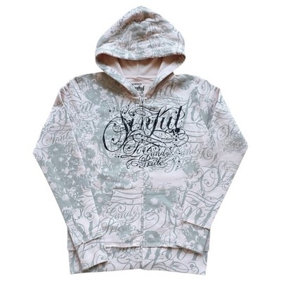 Women's Sinful by Affliction Hooded Tattoo Jacket Pink Wings Hoodie Medium