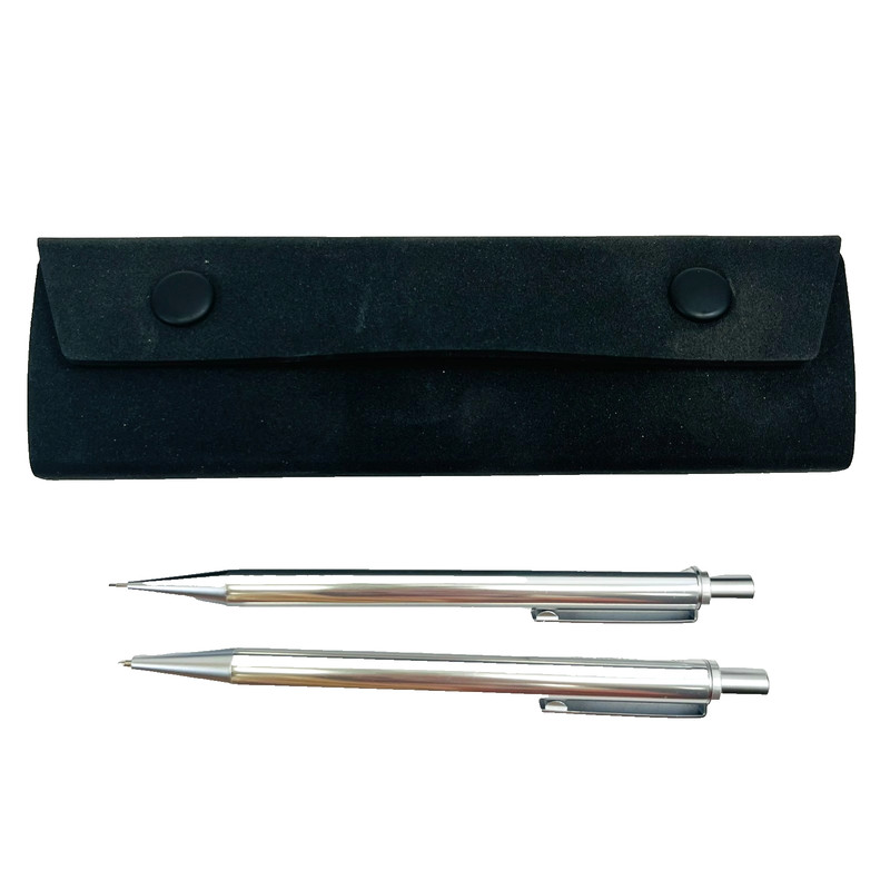 RARE 2pc Japanese Goodwill Desk : Program Mechanical Pencil & Pen Set CHROME