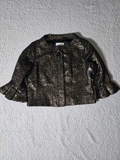 NWT Victor Costa Womens 12 Metallic Gold Cropped Jacket Bell Sleeve Cotton blend