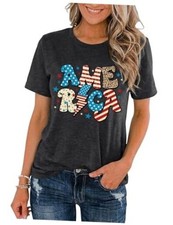 American Flag Shirts Women 4th of July Shirt Loves Jesus and Small Darkgrey