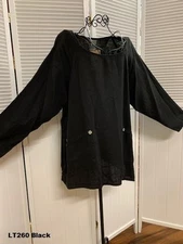 LT260 Black 1X NWT Match Point Linen Shirt Pocket Pull Over Top Round Neck Plus