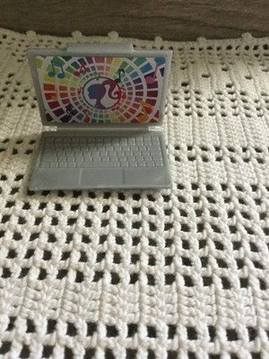 Mattel Barbie Doll Laptop Computer with Tie Dye Music Themed Sticker Opens Up