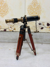 Vintage Style Brass Telescope with Wooden Tripod   Nautical Decor