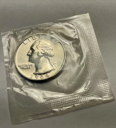 1964 P Proof Washington Quarter 90% Silver In Original Cello Packaging