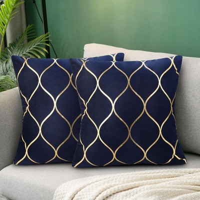 Kissenbezug Marineblau Samt 45x45cm 2er Set modern weiches Sofa