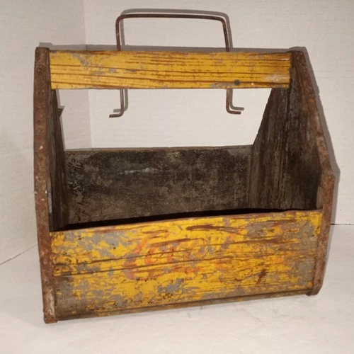 Original Vintage Coca-Cola Yellow Wooden Bottle 6-Pack Crate 1940s Shows Damage