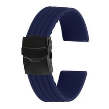 Silicone Watch Bands 24mm Soft Watch Bands with Black Snap Buckle, Dark Blue