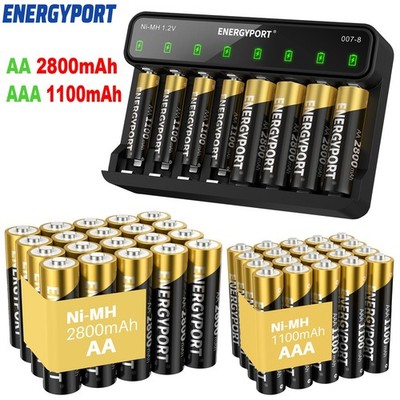 AA AAA Rechargeable Batteries 2800mAh 1100mAh 1.2V NI-MH / Battery Charger Lot