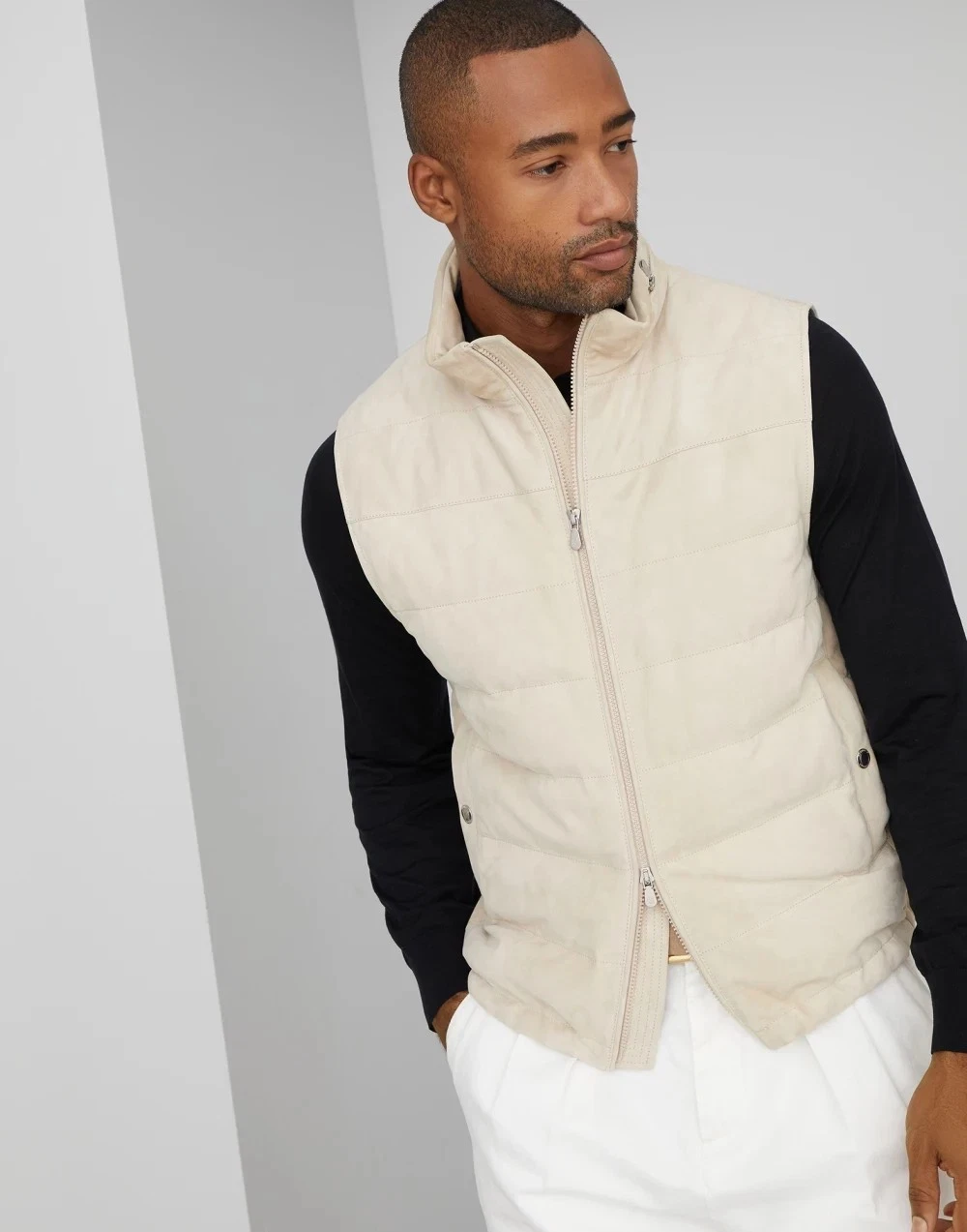 White Suede Leather Quilted Puffer Vest for Men Size XS S M L XL XXL - 355