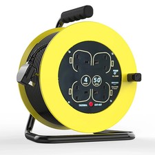 HEAVY DUTY 4 WAY 15M~50M CABLE EXTENSION REEL LEAD GANG MAINS SOCKET ELECTRICAL