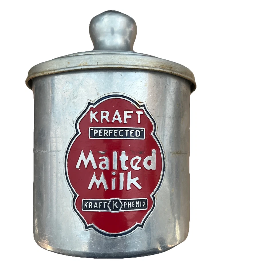 Винтажный контейнер и крышка для солодового молока Kraft Soda Fountain двусторонняя красная этикетка - Изображение 2 из 4