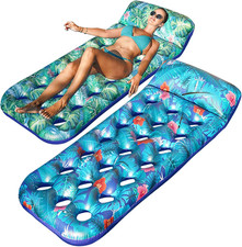   NEW- 2-Pack Inflatable Pool Floats Large Adult Rafts with Headrest Tanning Lou