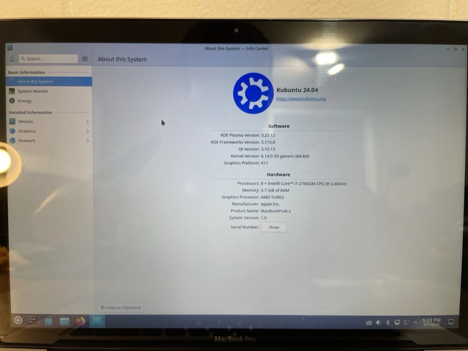[Kubuntu] 2011 MacBook Pro 8,2 - i7-2635QM @2.GHz - 4GB RAM - 700GB HDD - Image 3 of 4