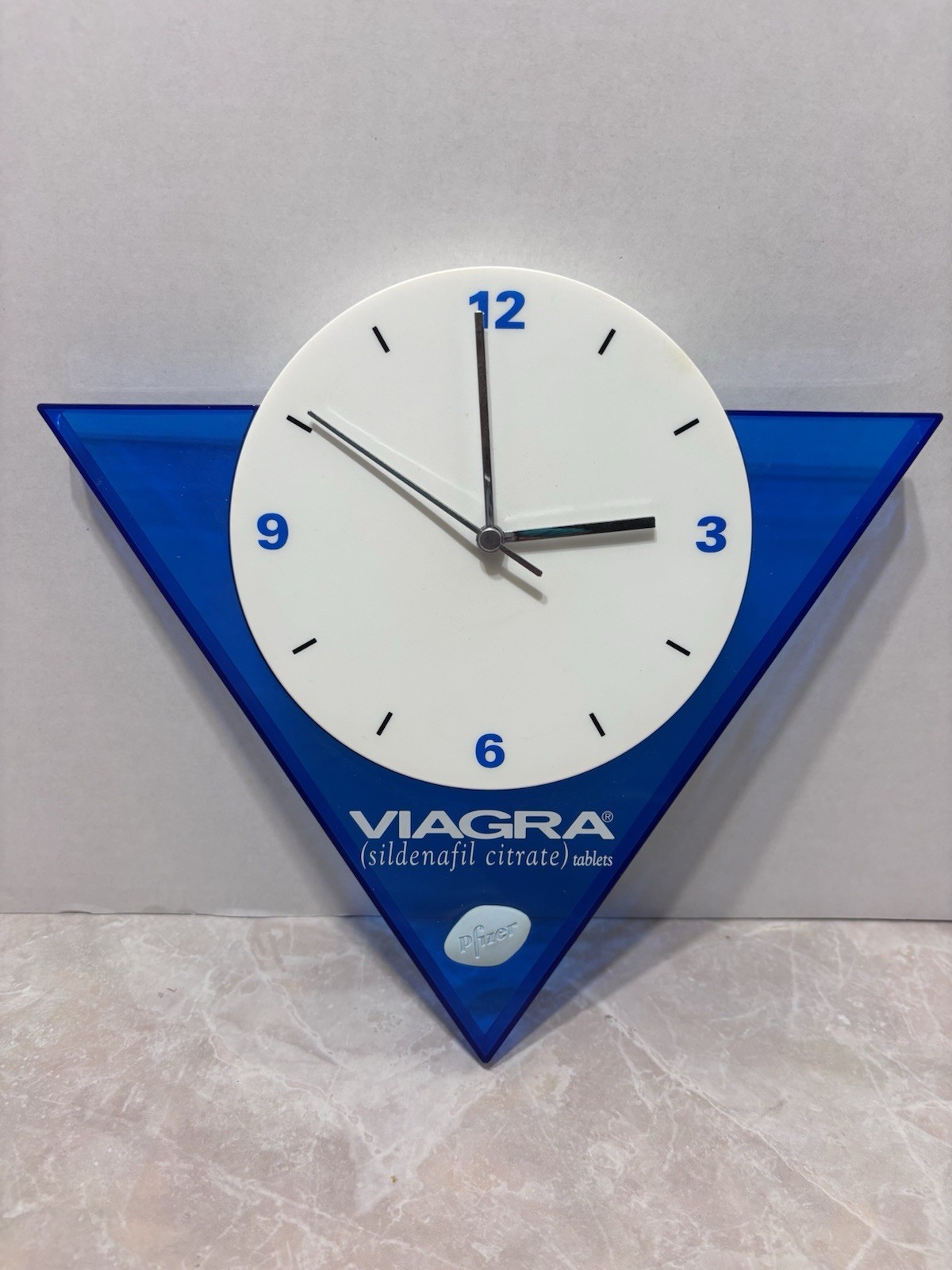 Viagra Pfizer Sales Rep Advertising Promo Wall Clock Battery Blue White Plastic