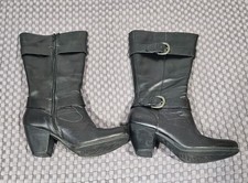 Black strappy Leather Boots B.O.C. Women's 10 Knee-High Read Description