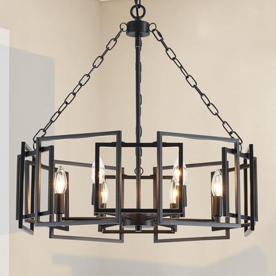 Black Chandelier 6-Light 24'' Rustic Pendant Light Fixture Height Ajustable Metal