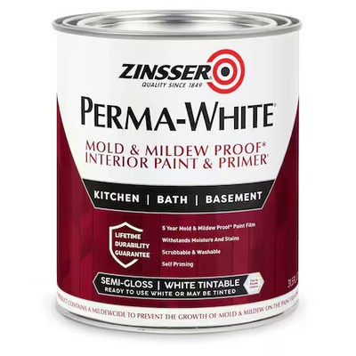 Zinsser 2754 Interior Paint, Semi-Gloss, Water Base, White, 1 Qt