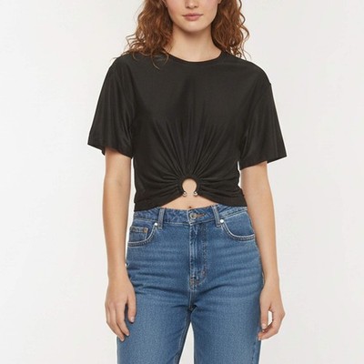 Paco Rabanne Black Ring Embellished Jersey Cropped TShirt M