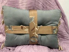 Two Sided Reversible Two in One Elegant Throw or Bed Pillow Teals & Blues, New 